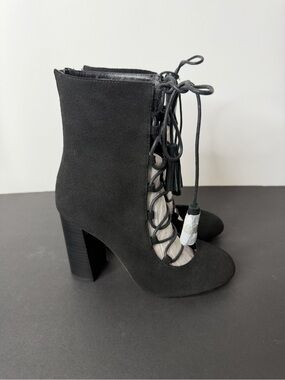 Shellys London Black Suede Lace-Up Ankle Heeled Boots